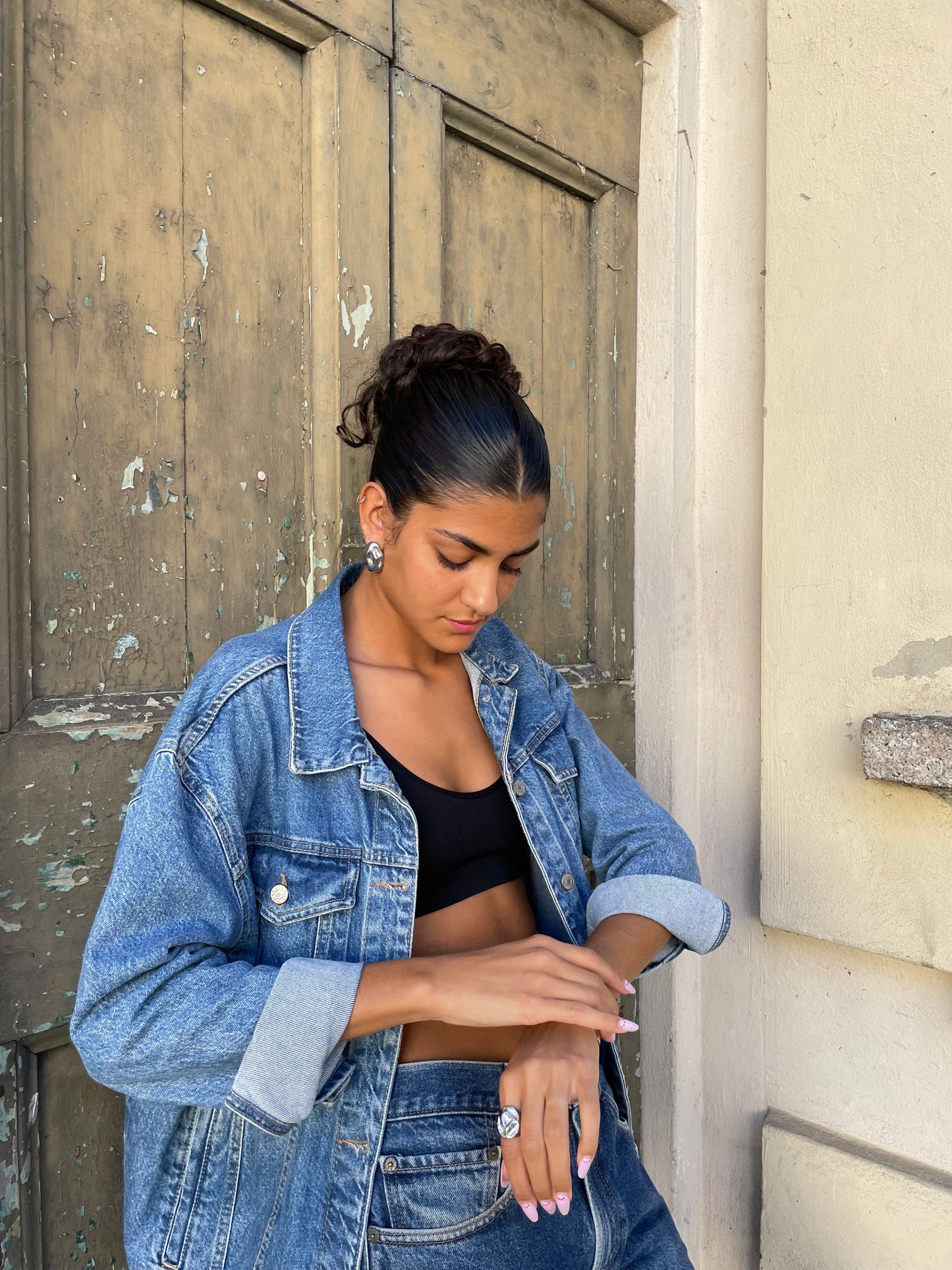 Giacca vintage denim lavaggio medio - taglia L donna