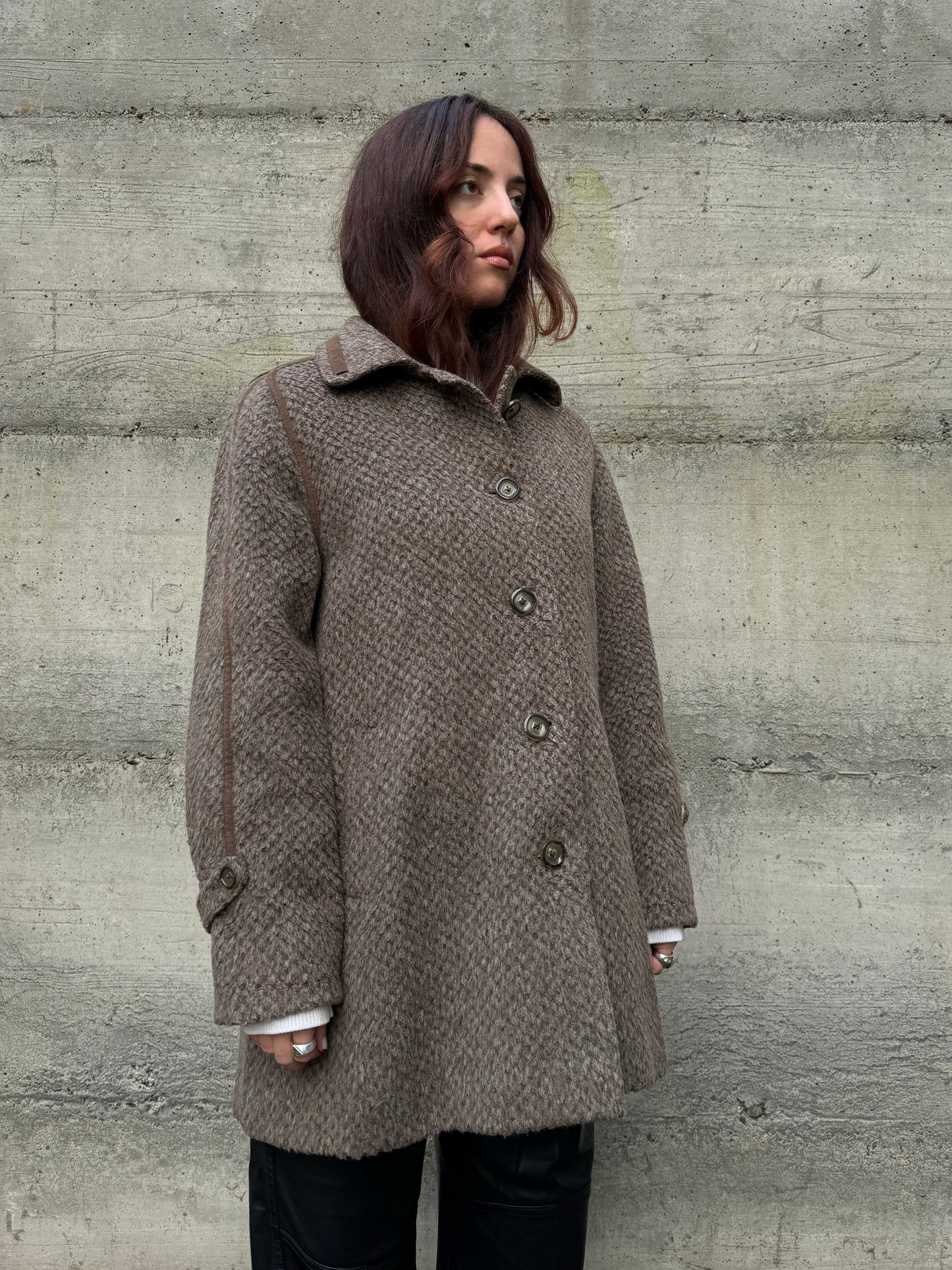 Cappottino Loden spigato color fango, misto lana e alpaca