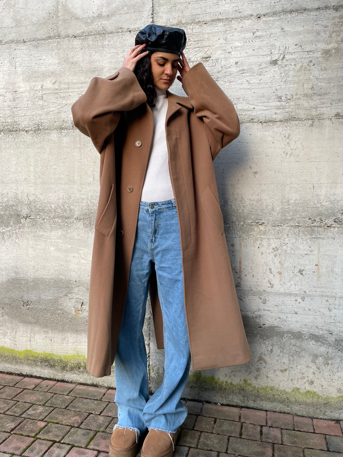 Cappotto lungo monopetto cammello, Del Mare 1911, 50% cashmere 50% lana - taglia L uomo