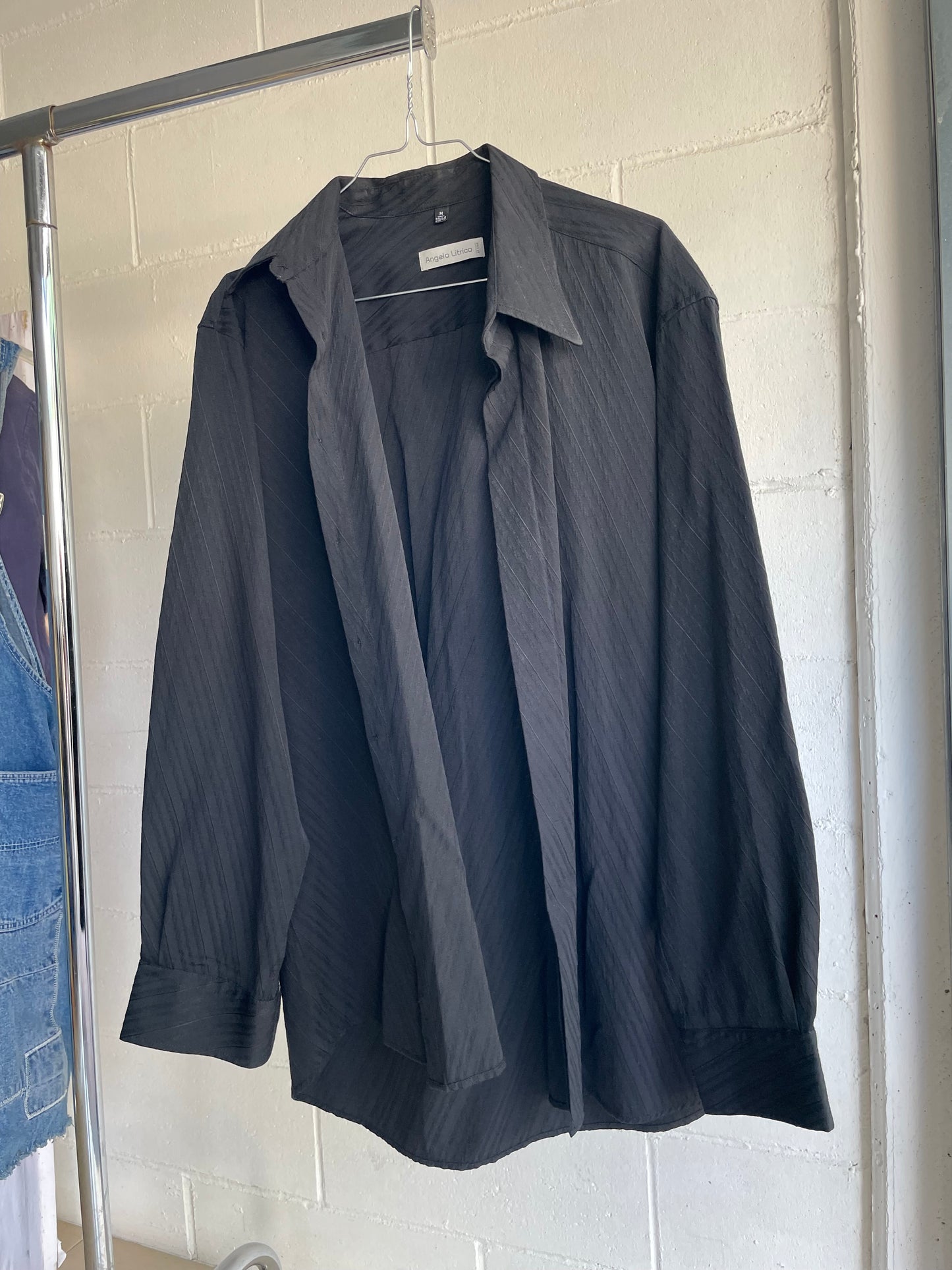 Camicia oversize nera con texture 100% cotone - M uomo