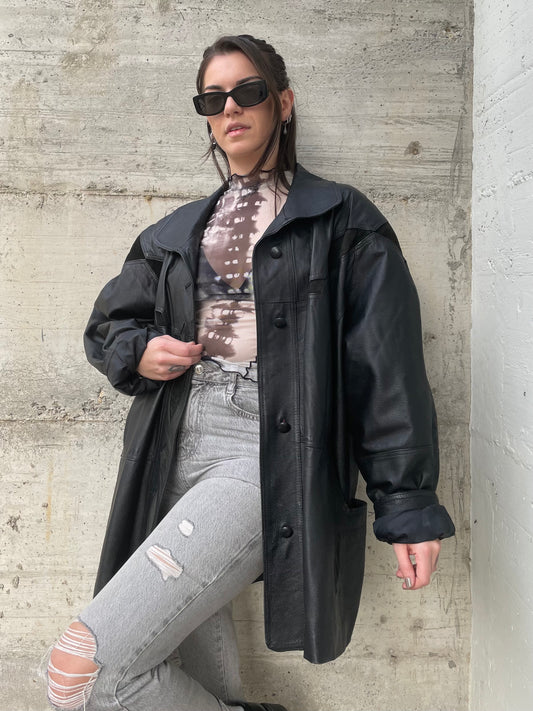 Giacca 80s vera pelle nera - inserti camoscio