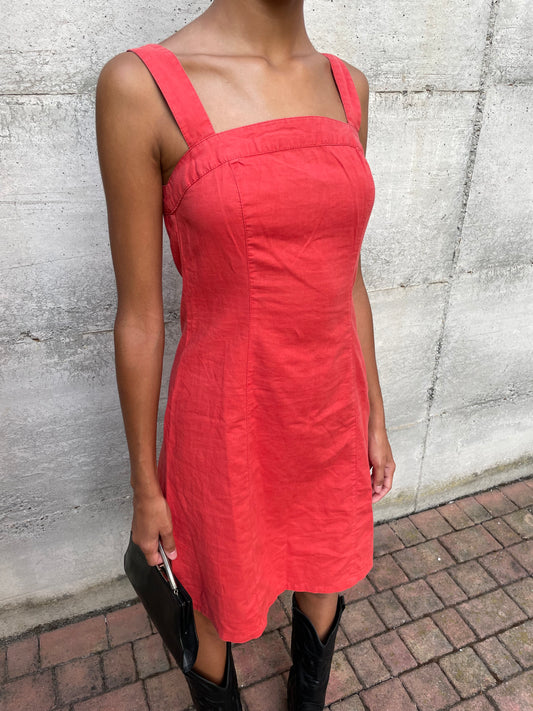 Abitino vintage corallo in misto lino e cotone - taglia S