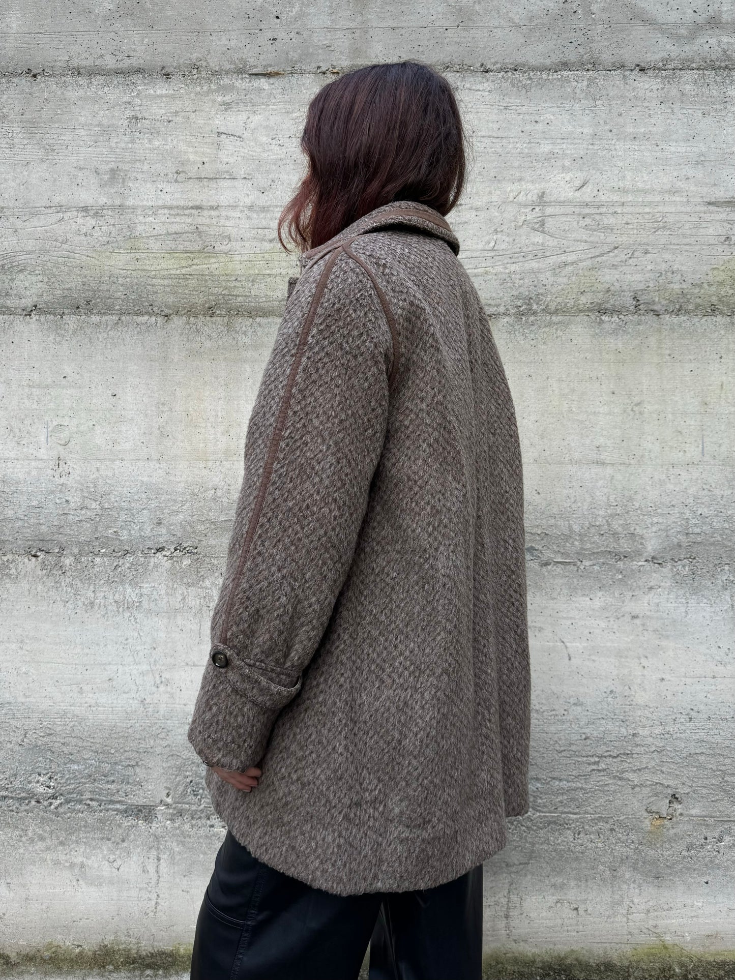 Cappottino Loden spigato color fango, misto lana e alpaca