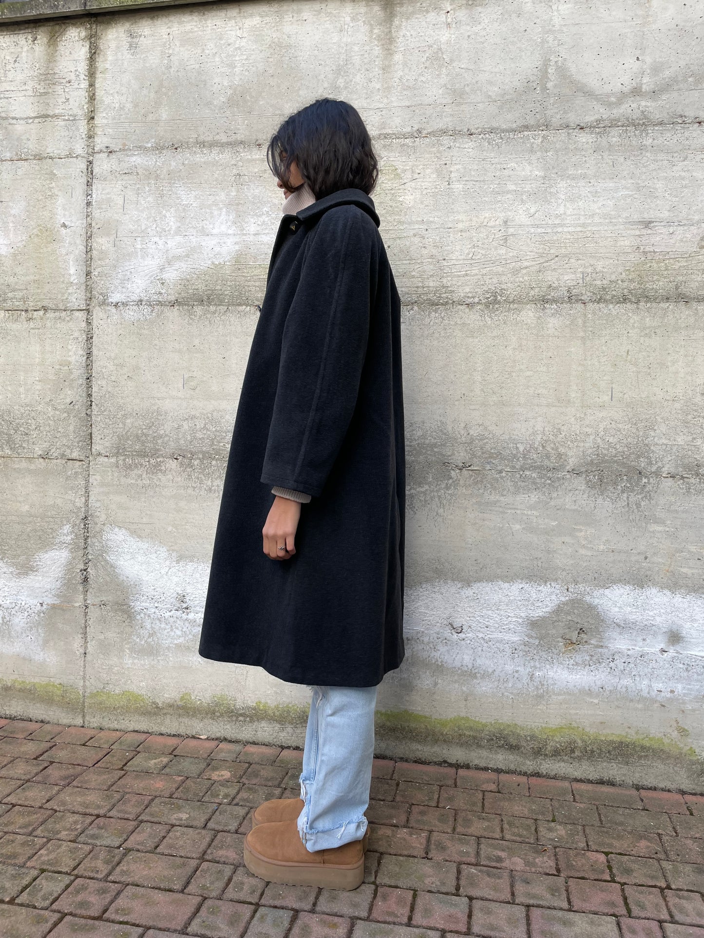 Cappotto sartoriale monopetto grigio scuro 100% lana vergine, in rara taglia 42it