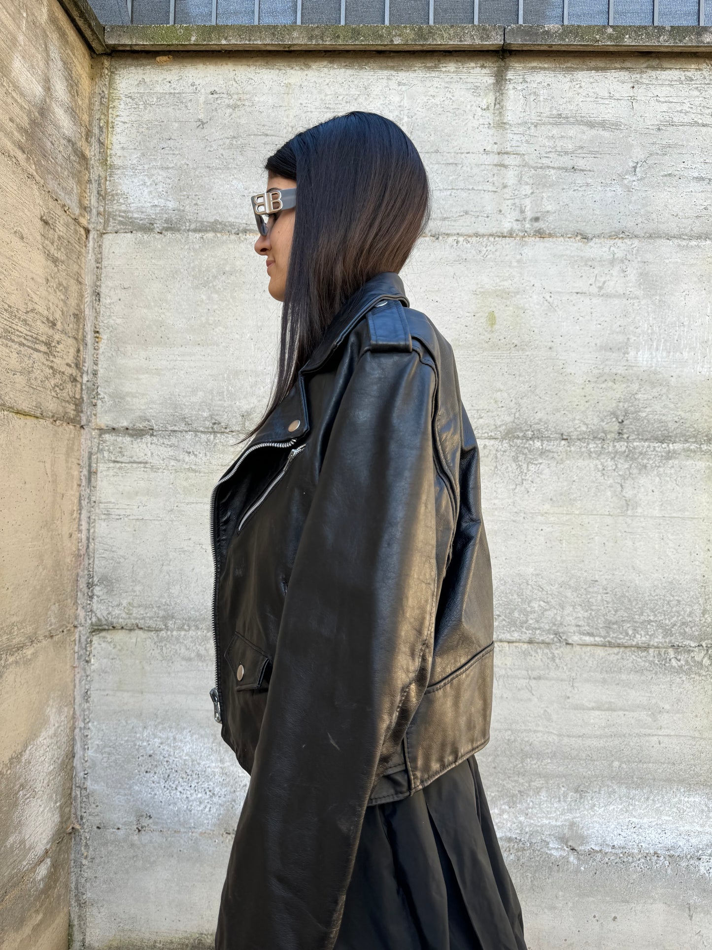 Chiodo in cuoio con fodera rossa, S uomo