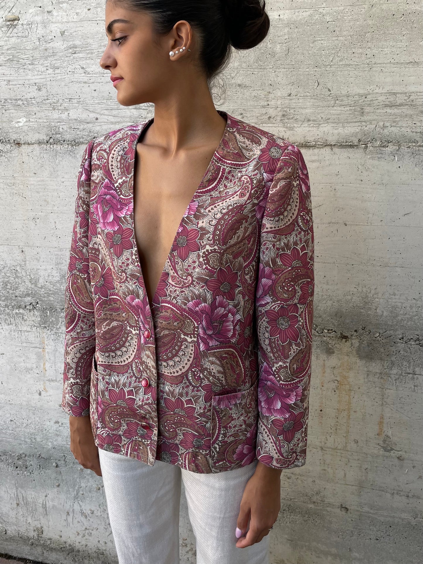 Blazer sartoriale in misto cotone fantasia - taglia M