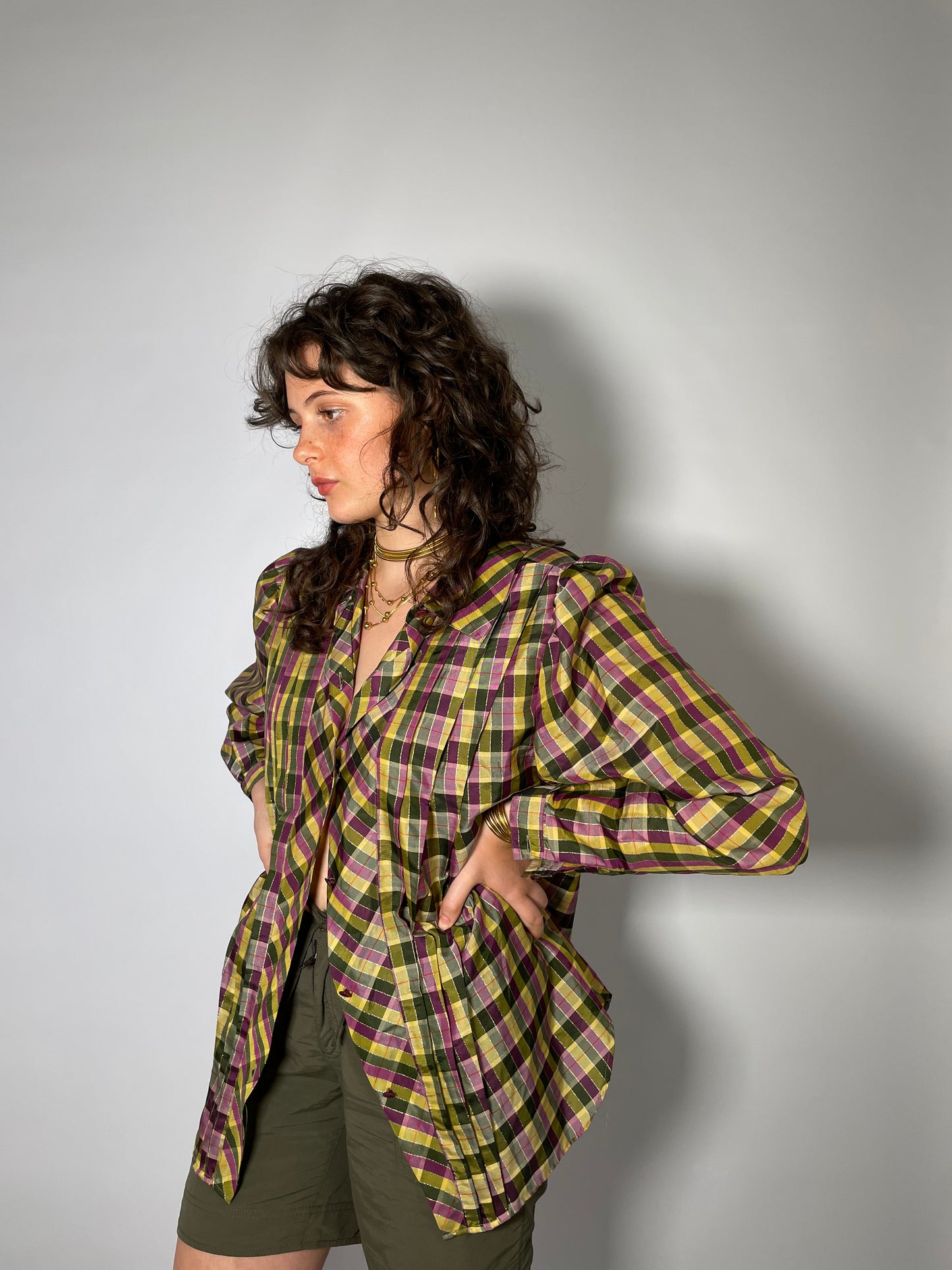 Blusa tartan con balze e filo di lurex - taglia 44
