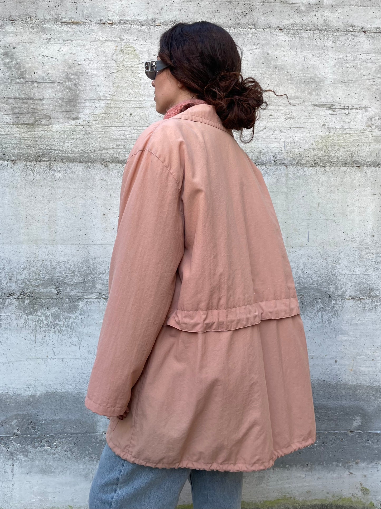 Giacca a vento foderata con coulisse rosa salmone