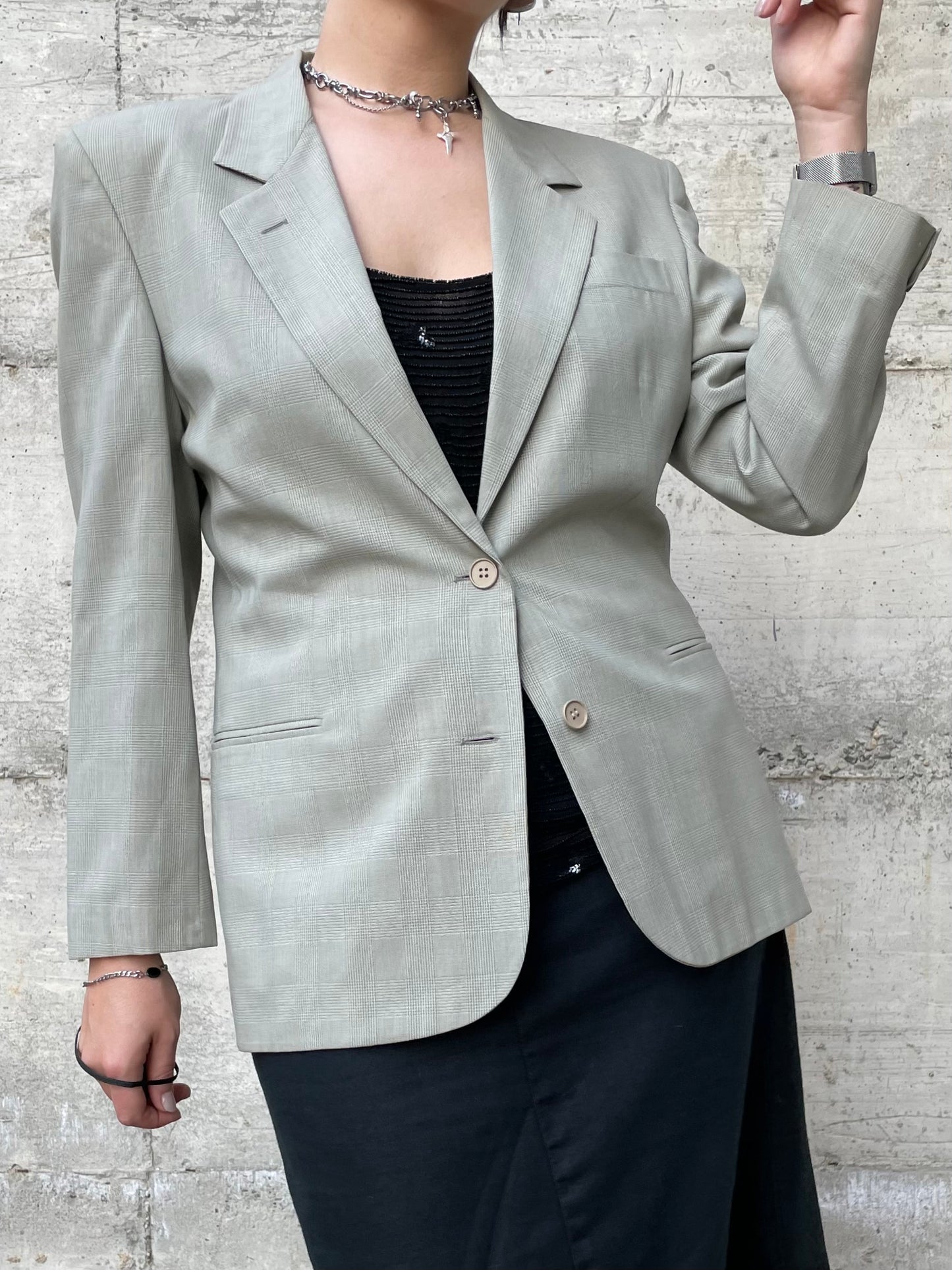 Blazer sartoriale misto viscosa/lana vergine/mohair madras color verde muschio