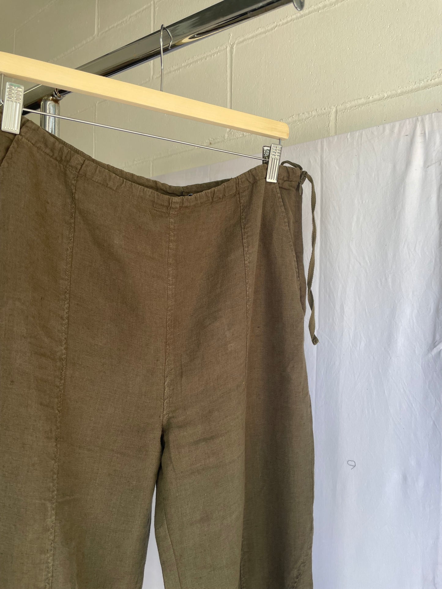 Pantalone capri ampio verde oliva 100% lino, Conte of Florence, taglia 42it