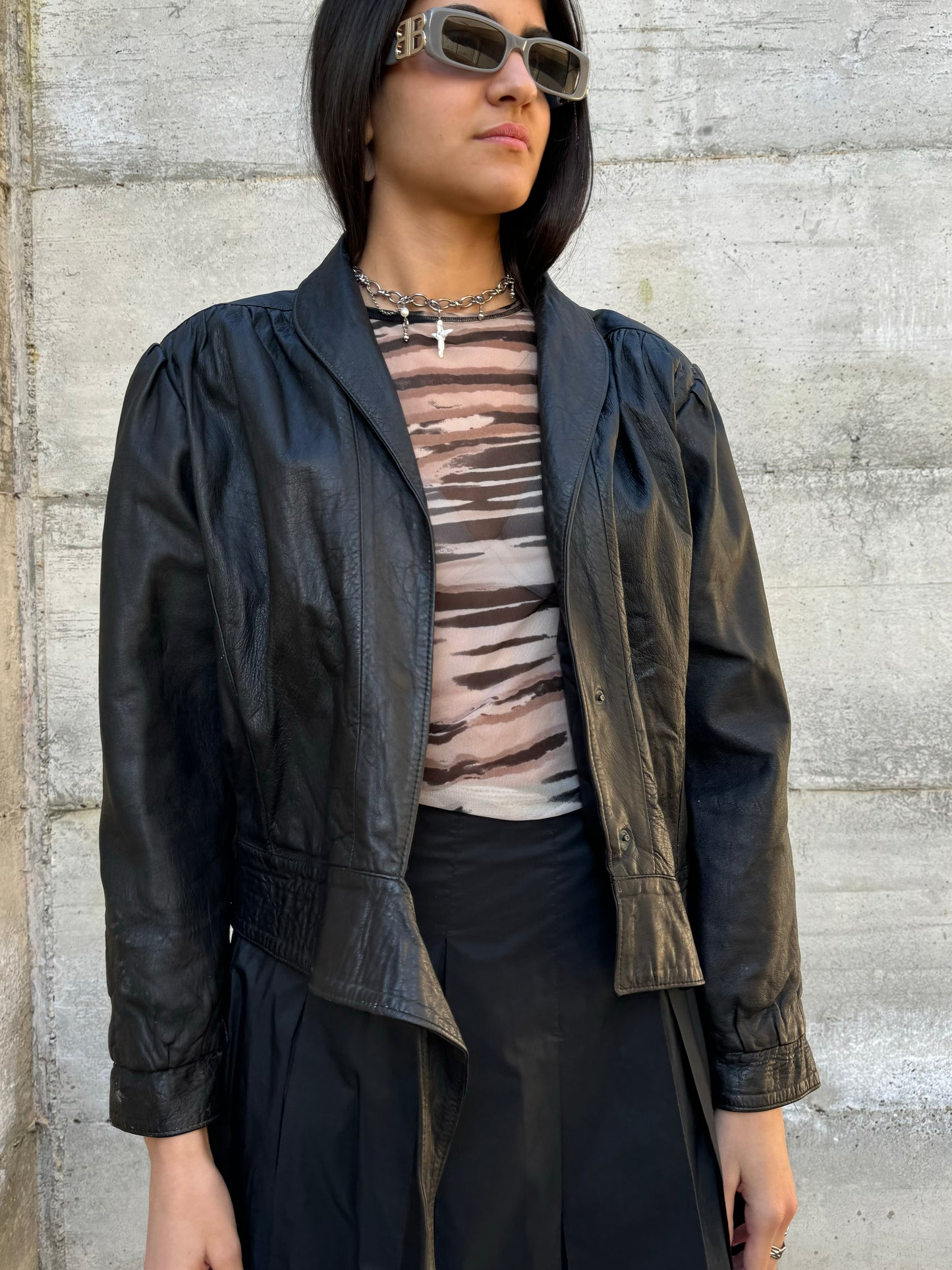 Bomber 80s crop in vera pelle nappata