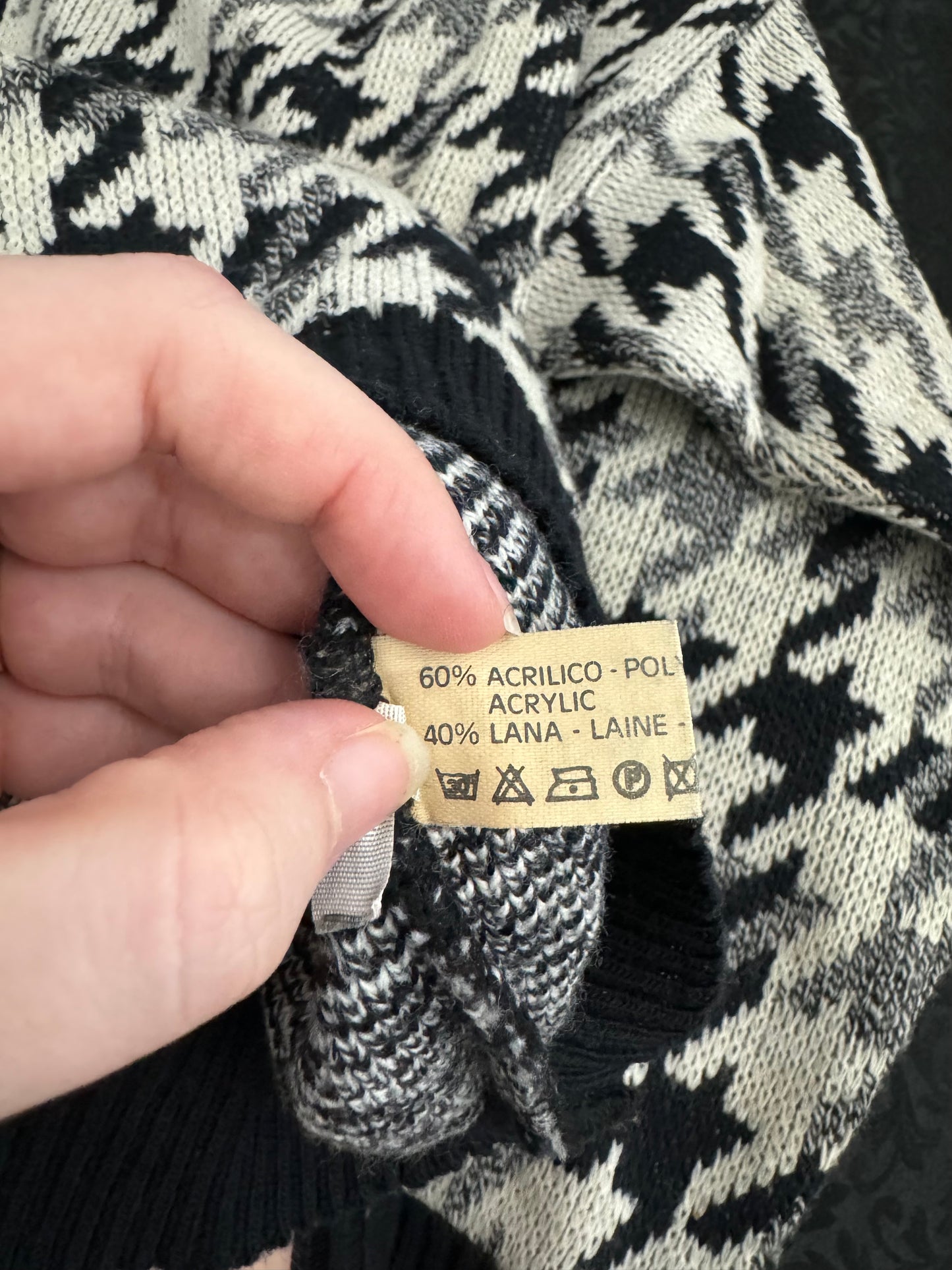 Pullover girocollo pied de poule in misto lana