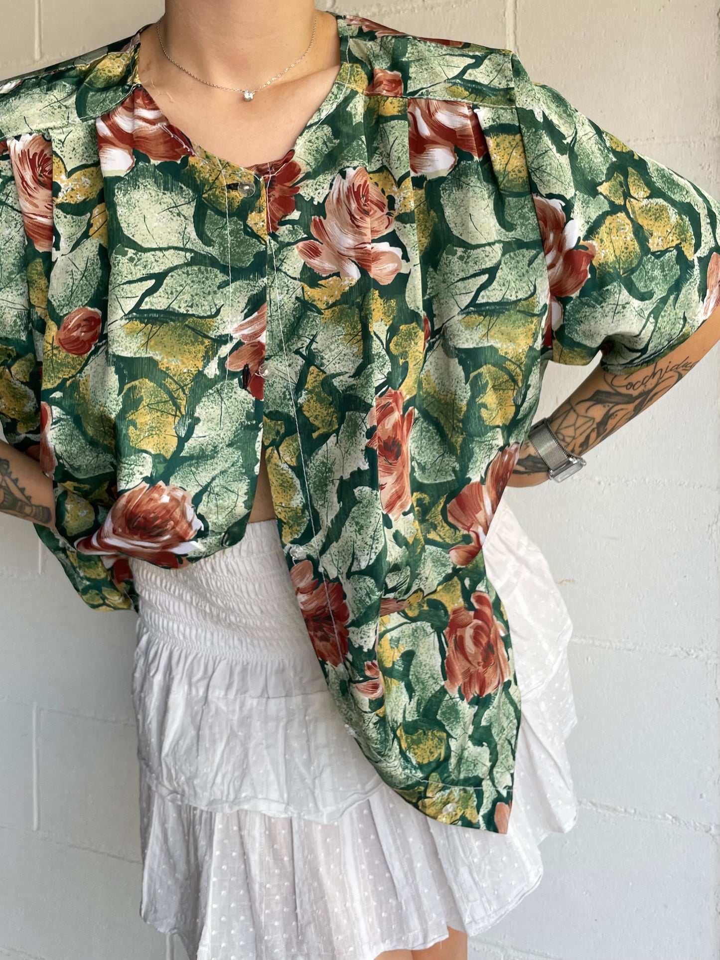 Camicia sartoriale 100% seta fantasia floreale - taglia XL