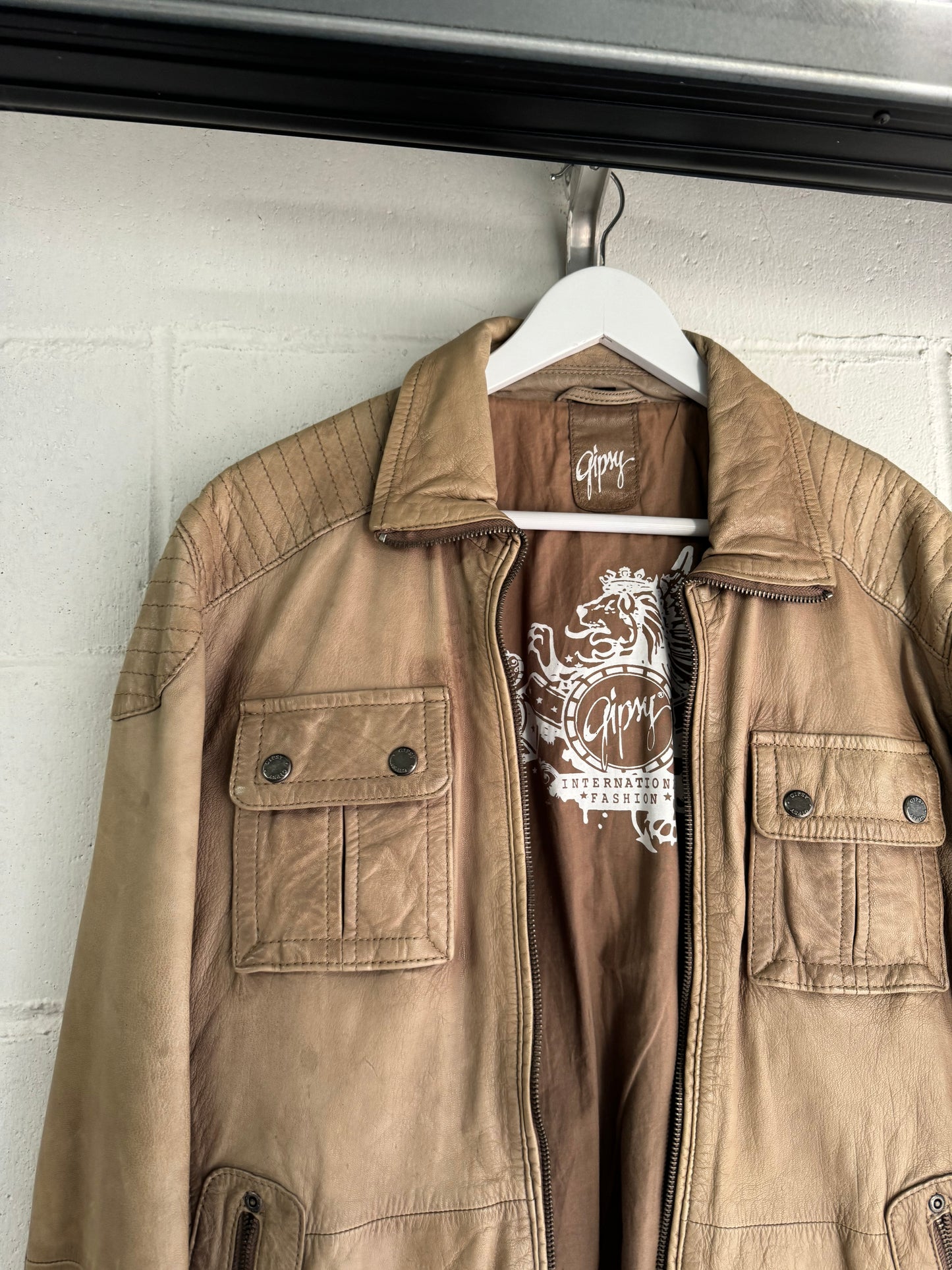 Biker Y2K beige in nappa, taglia M uomo