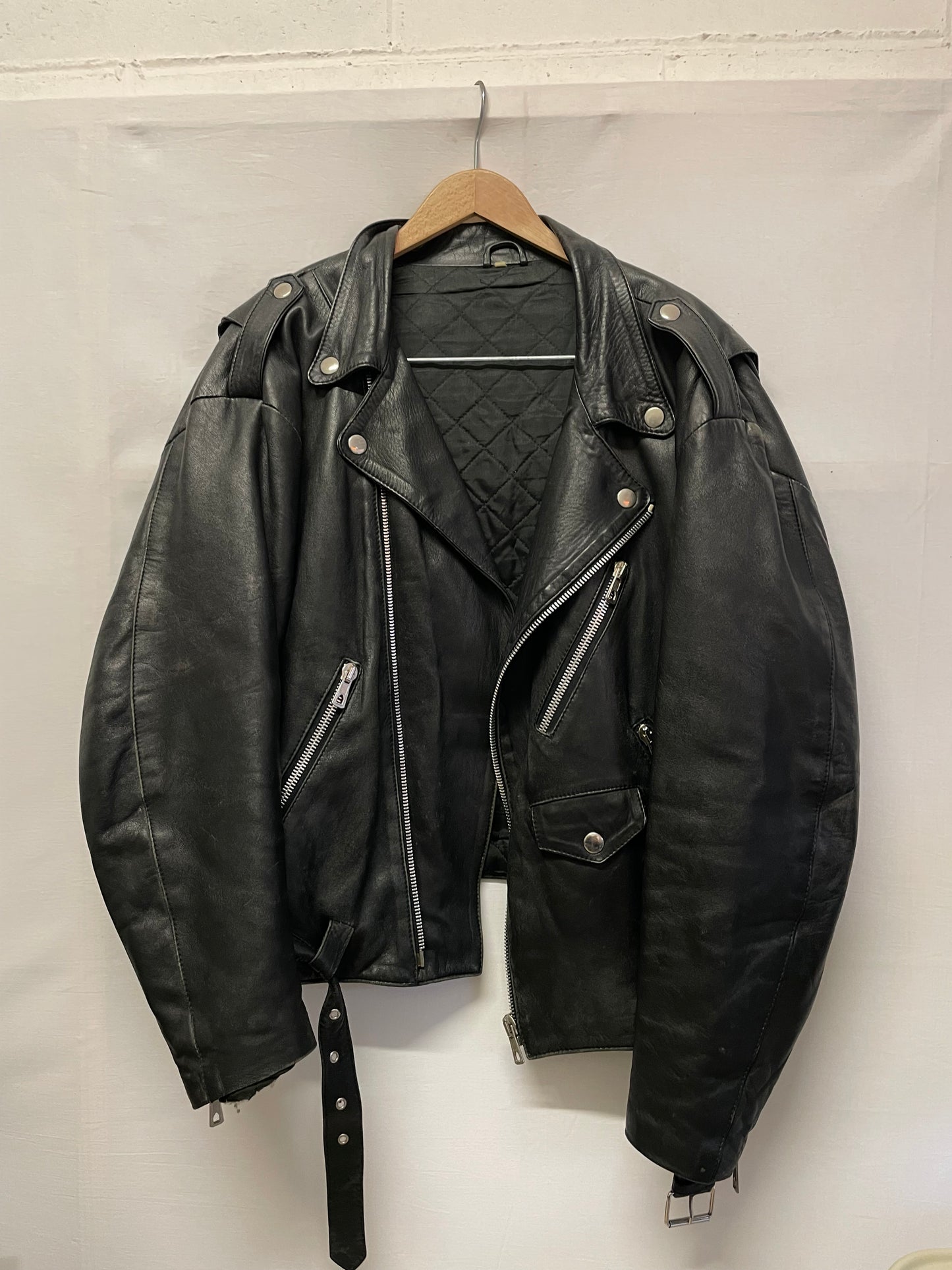 Chiodo vintage vera pelle nero, in nappa leggera, taglia XL