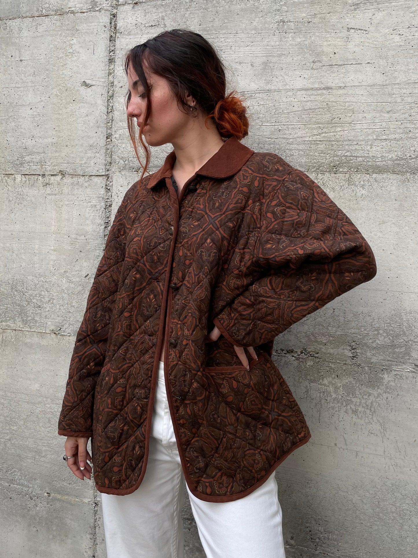 Giacca trapuntata leggera paisley cioccolato - M donna