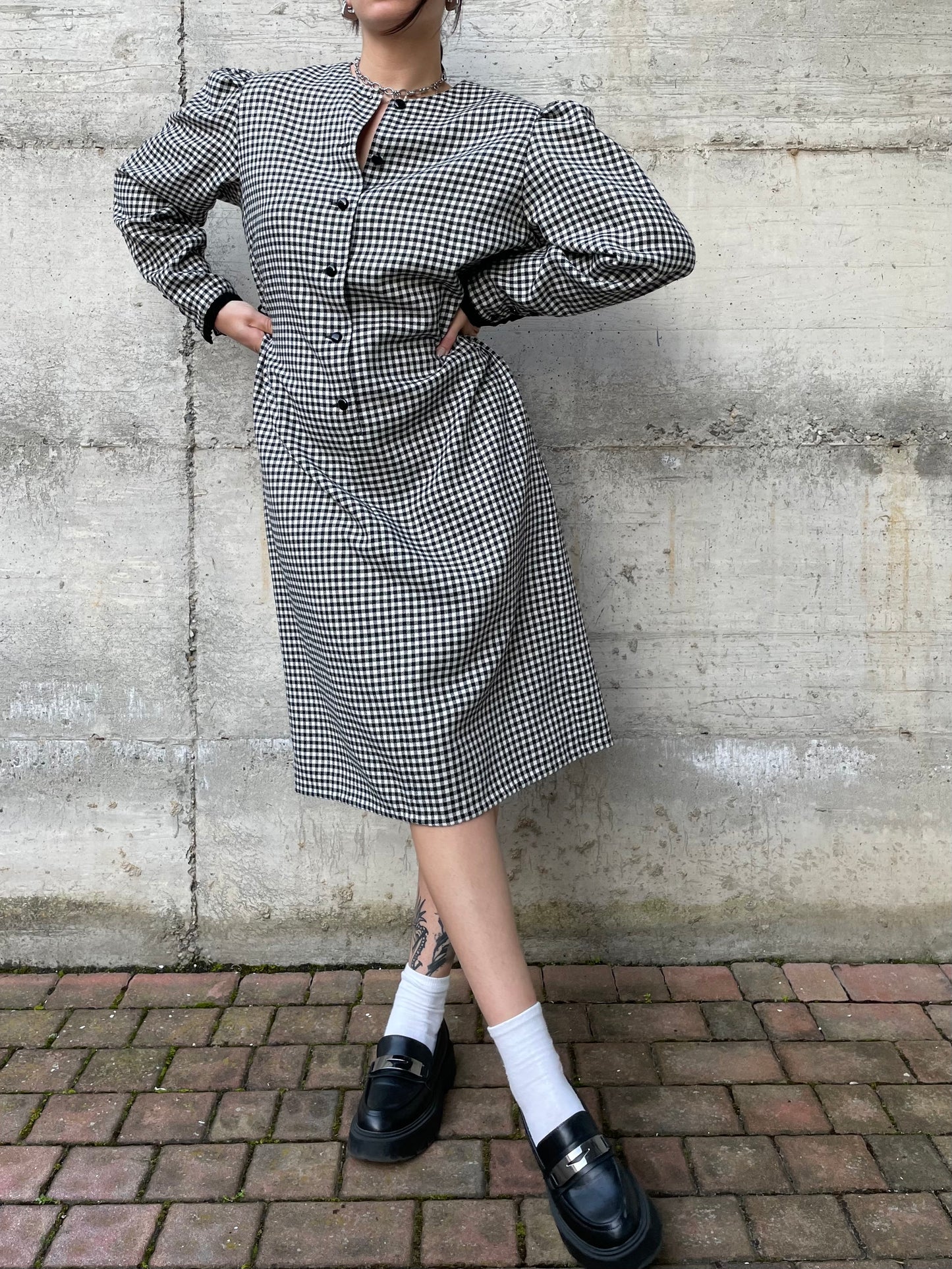 Vestito midi vichy bianco e nero Luisa Spagnoli - M/L