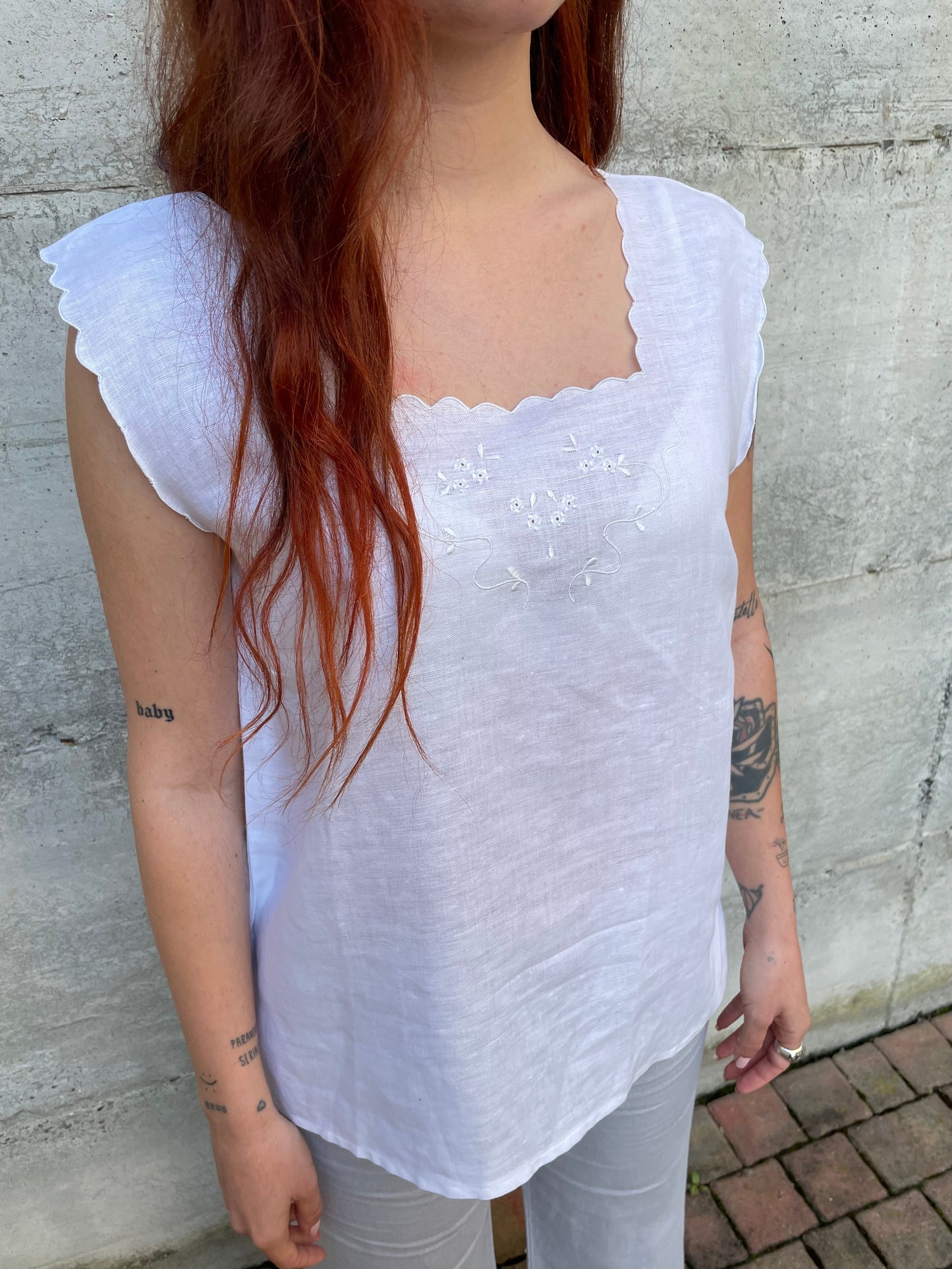 Top bianco 50% cotone 50% lino