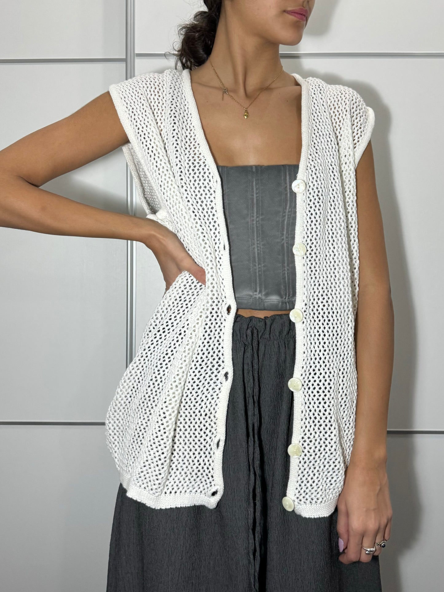 Gilet cardigan a rete oversize 100% cotone