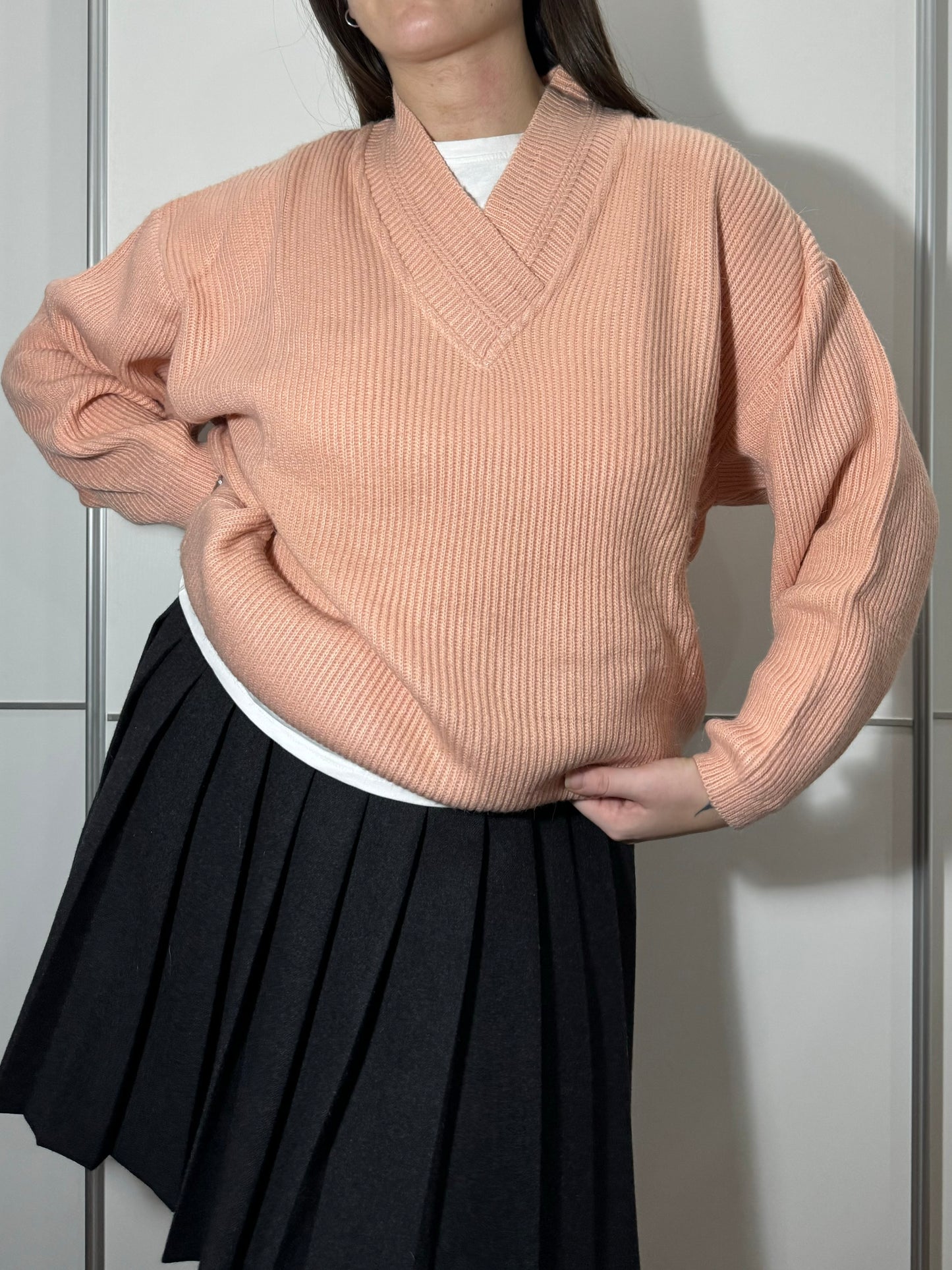 Pullover tricot in misto lana rosa confetto