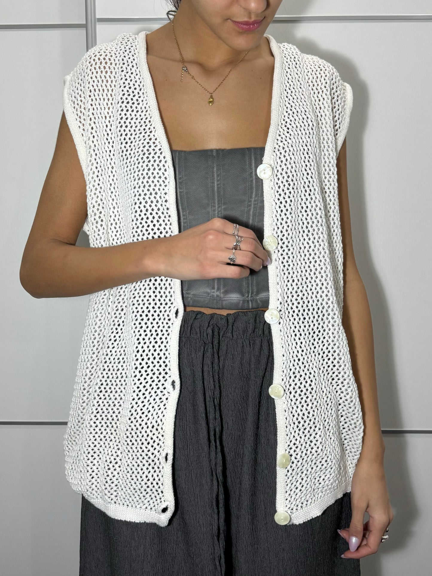 Gilet cardigan a rete oversize 100% cotone