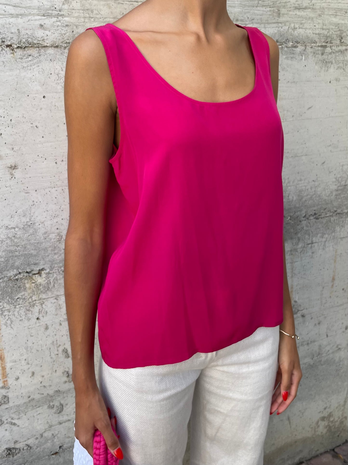 Top sartoriale in pura seta fucsia - taglia M