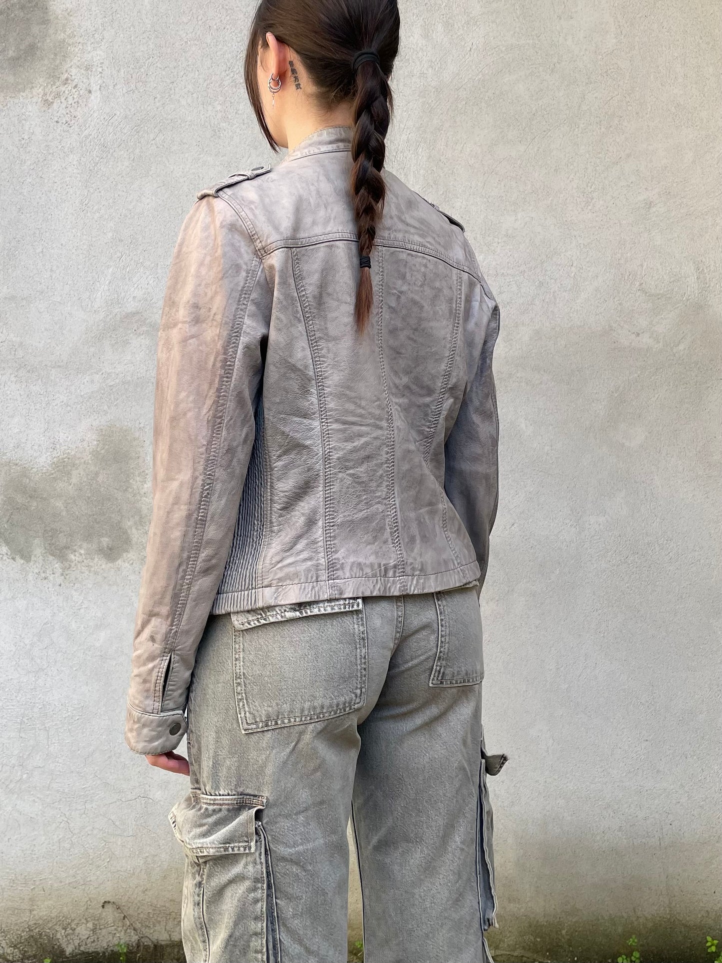 Biker cropped vera pelle ghiaccio