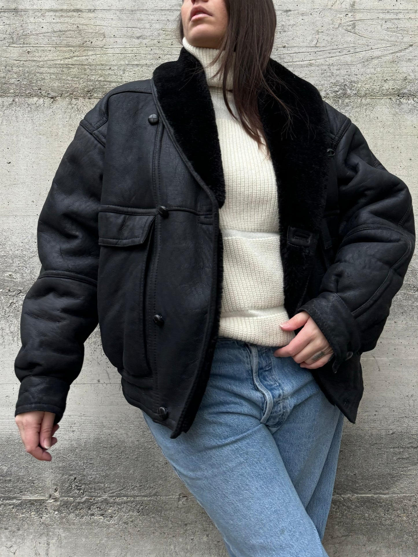 Bomber aviator Shearling nero taglia 48it uomo (S)