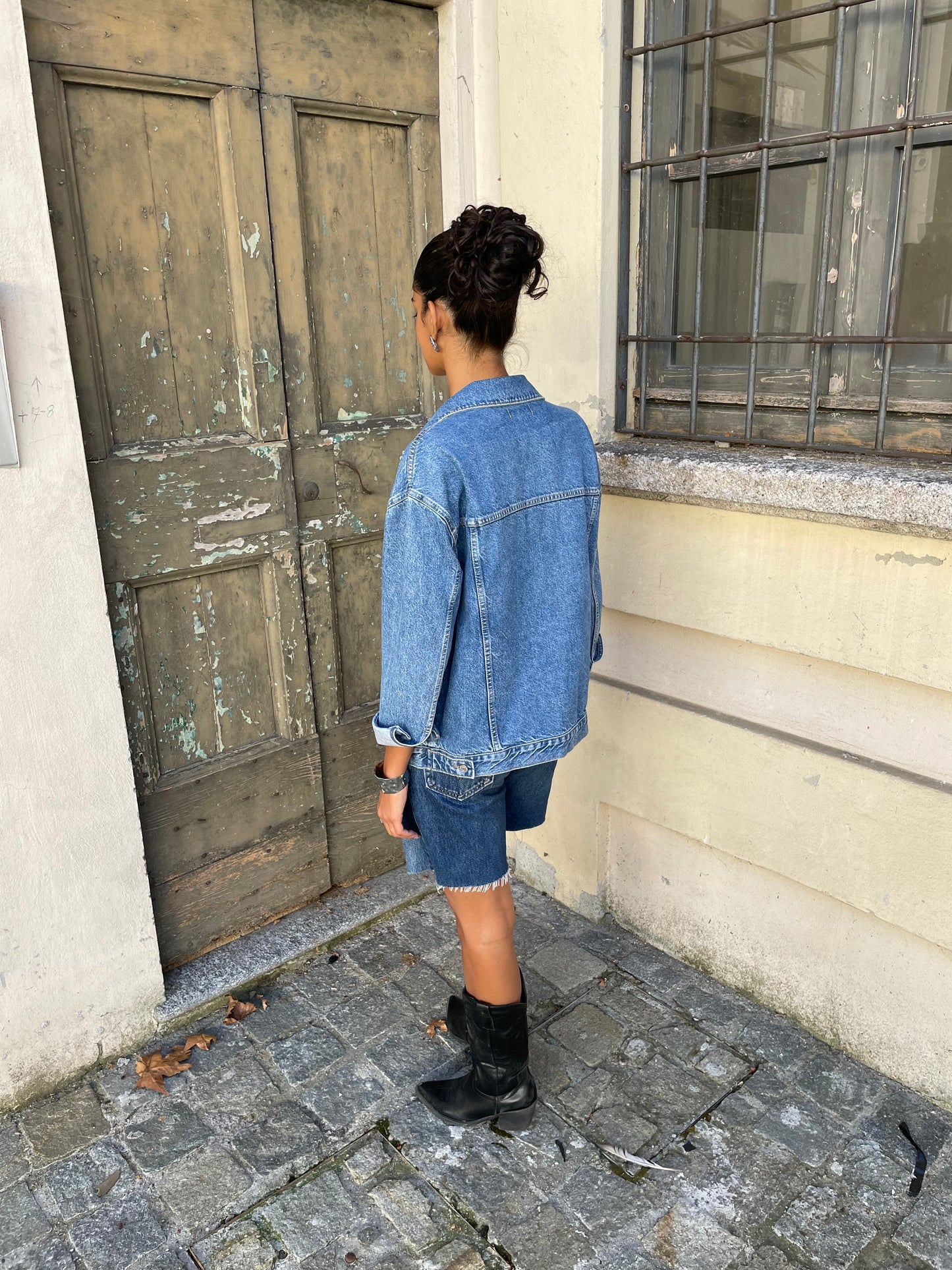 Giacca vintage denim lavaggio medio - taglia L donna