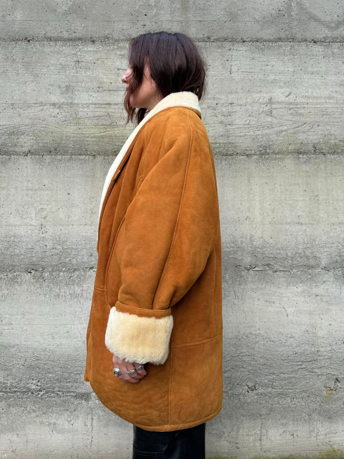 Montone originale Shearling caramello scamosciato, taglia 50it uomo