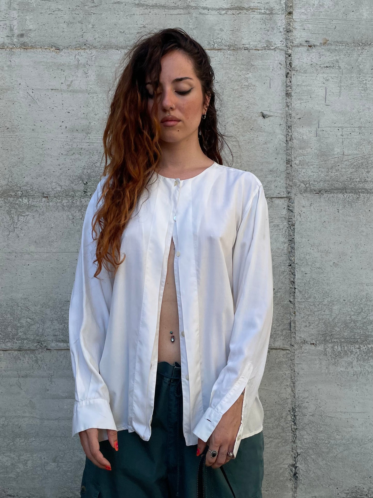 Blusa bianca 100% seta sartoriale, taglia 44it