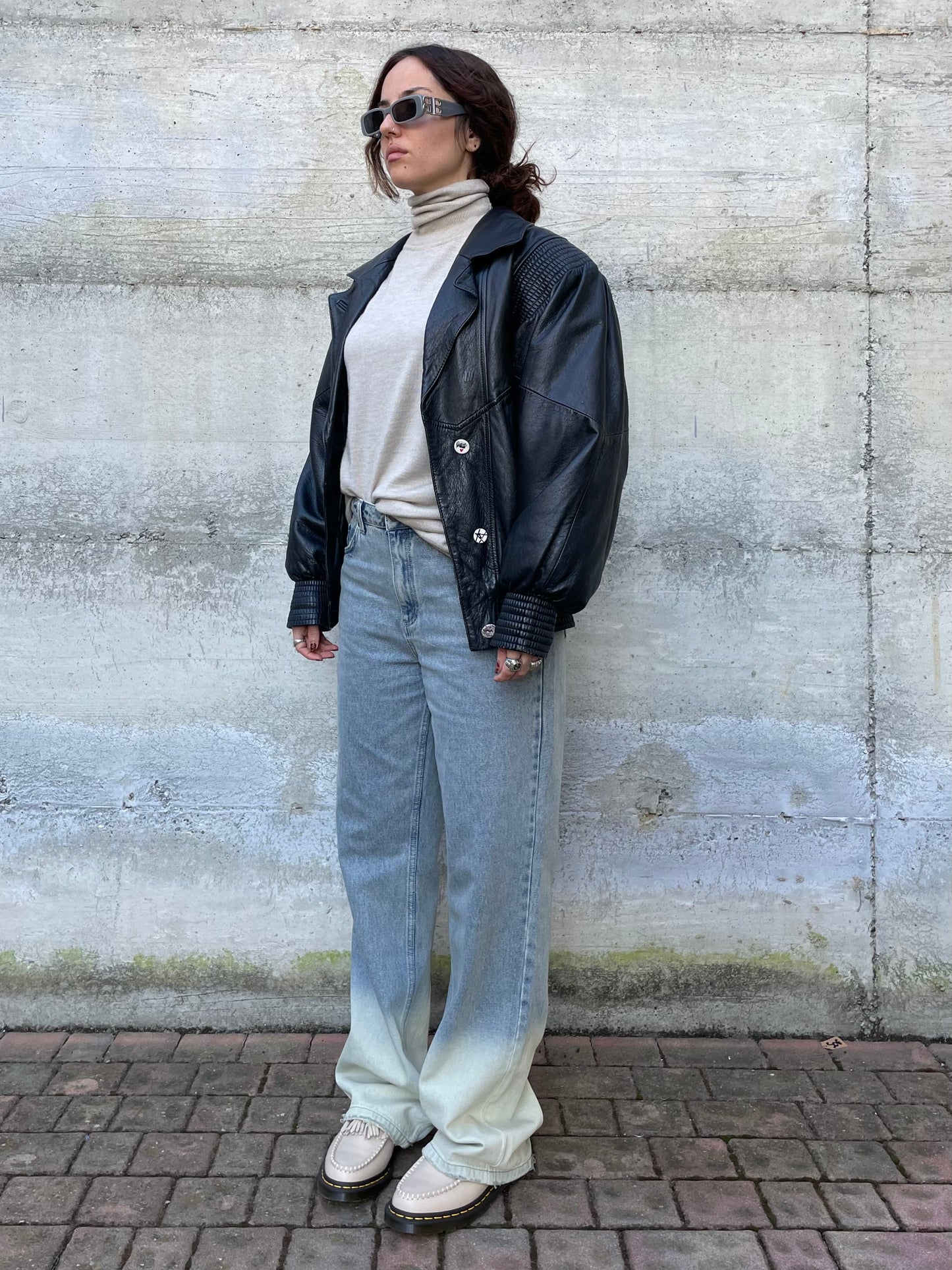 Bomber 80s lavorato in vera pelle nero