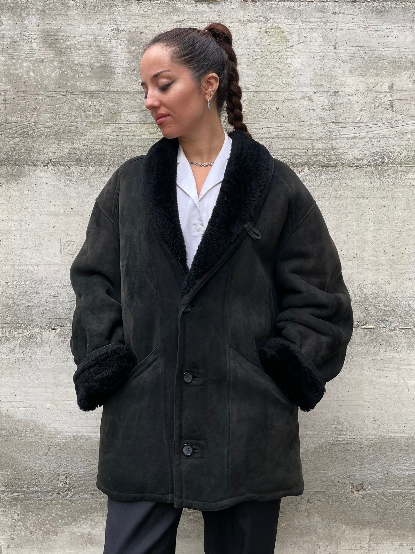 Montone originale Shearling nero scamosciato - taglia L uomo