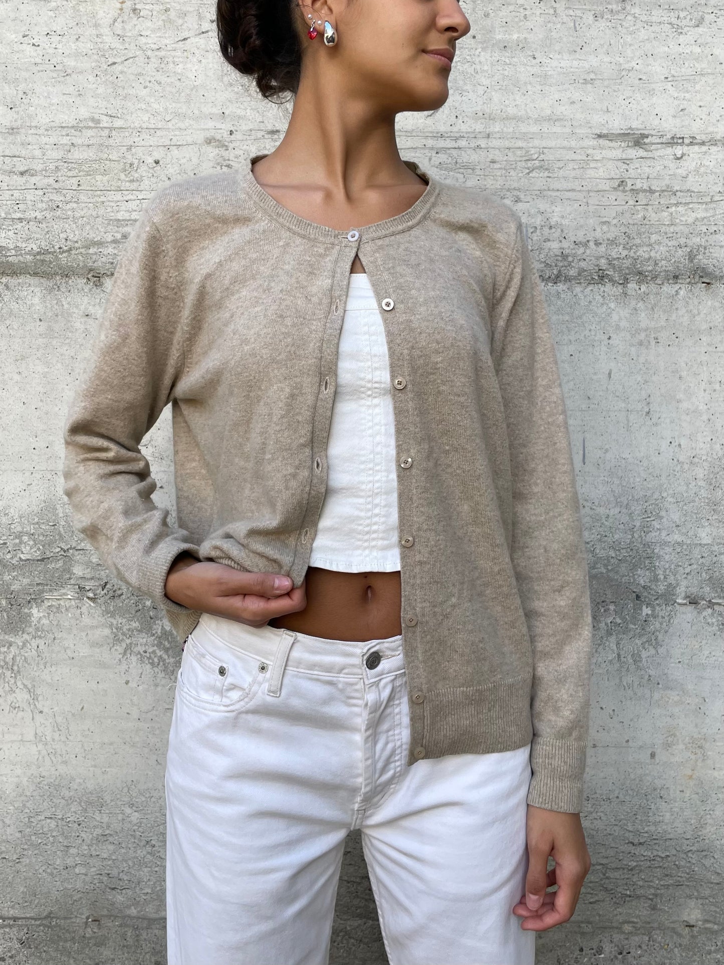 Cardigan sabbia 100% cashmere - taglia M