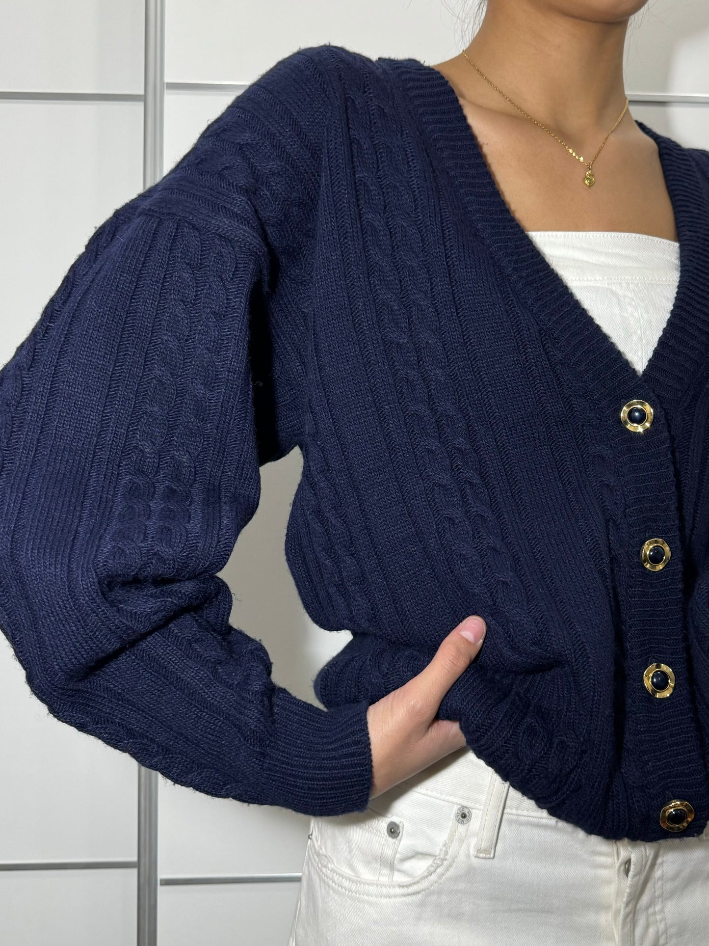 Cardigan trecce sartoriale blu notte