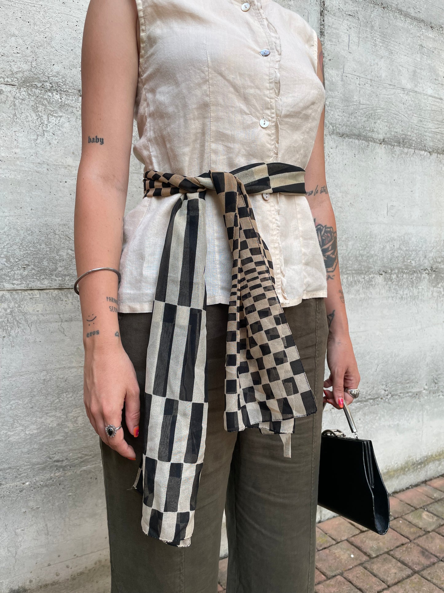 Foulard vintage Made in Italy check - 33x160cm