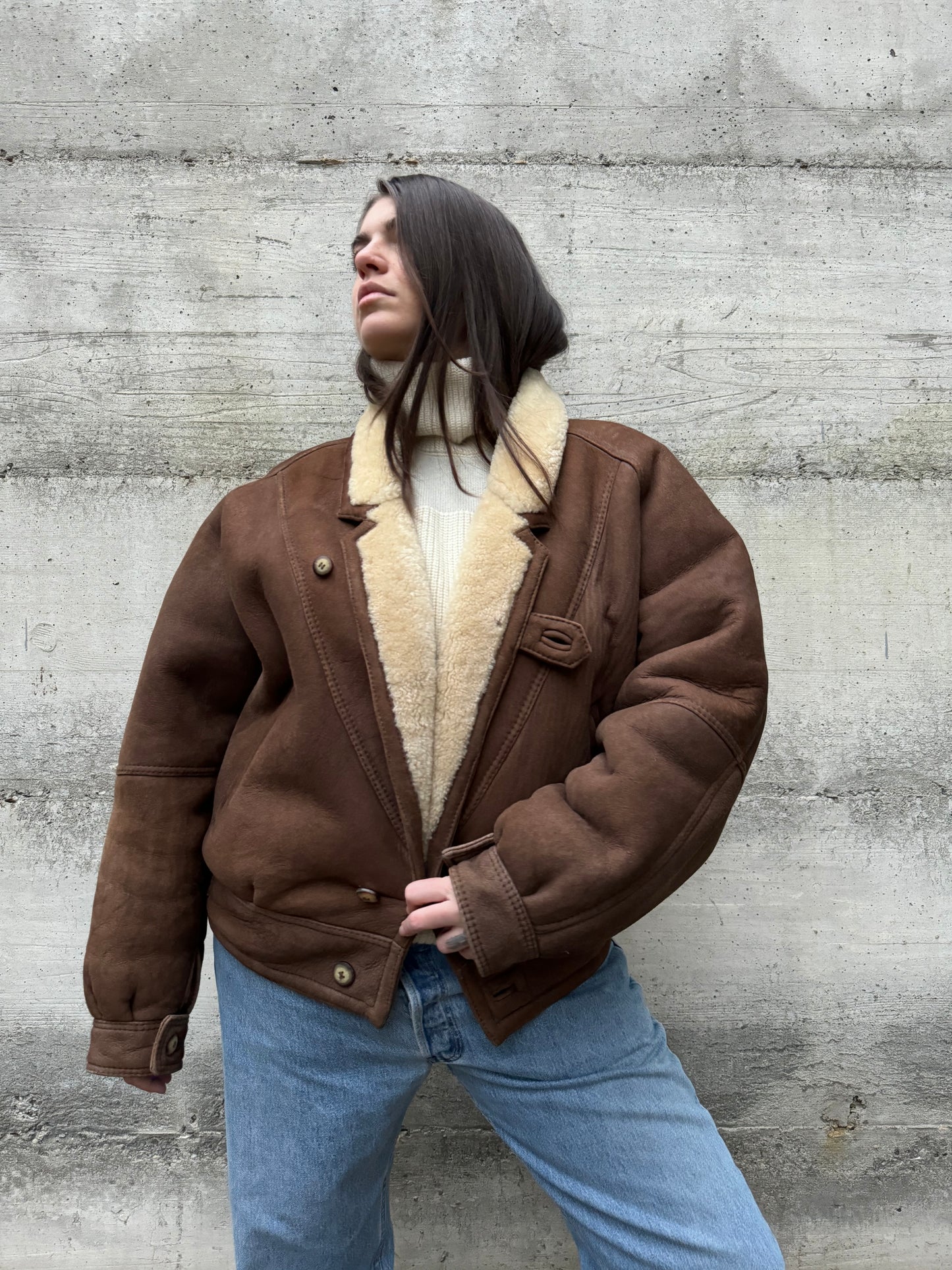 Bomber aviator Shearling marrone, taglia 48it uomo (S/M)