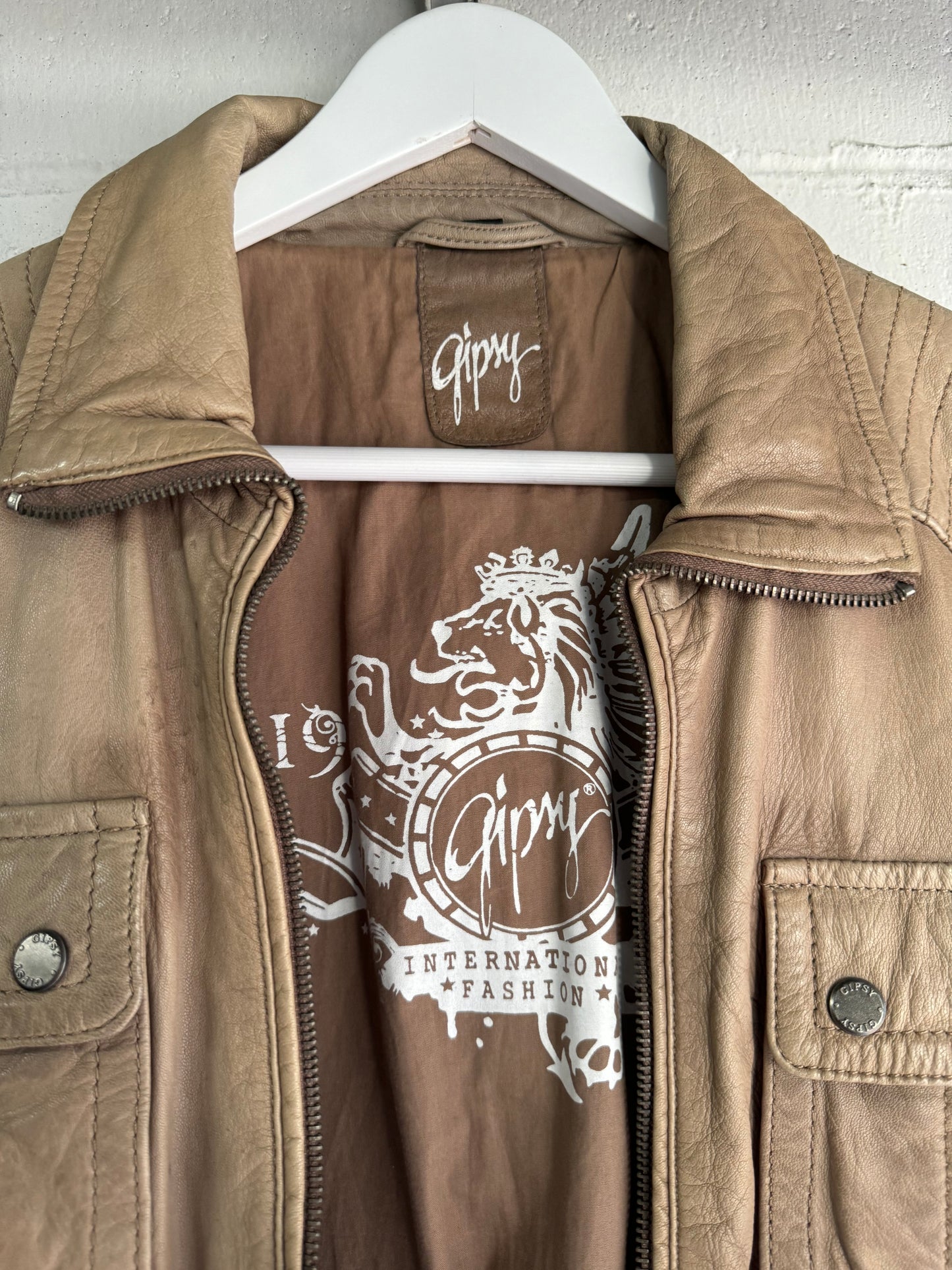 Biker Y2K beige in nappa, taglia M uomo
