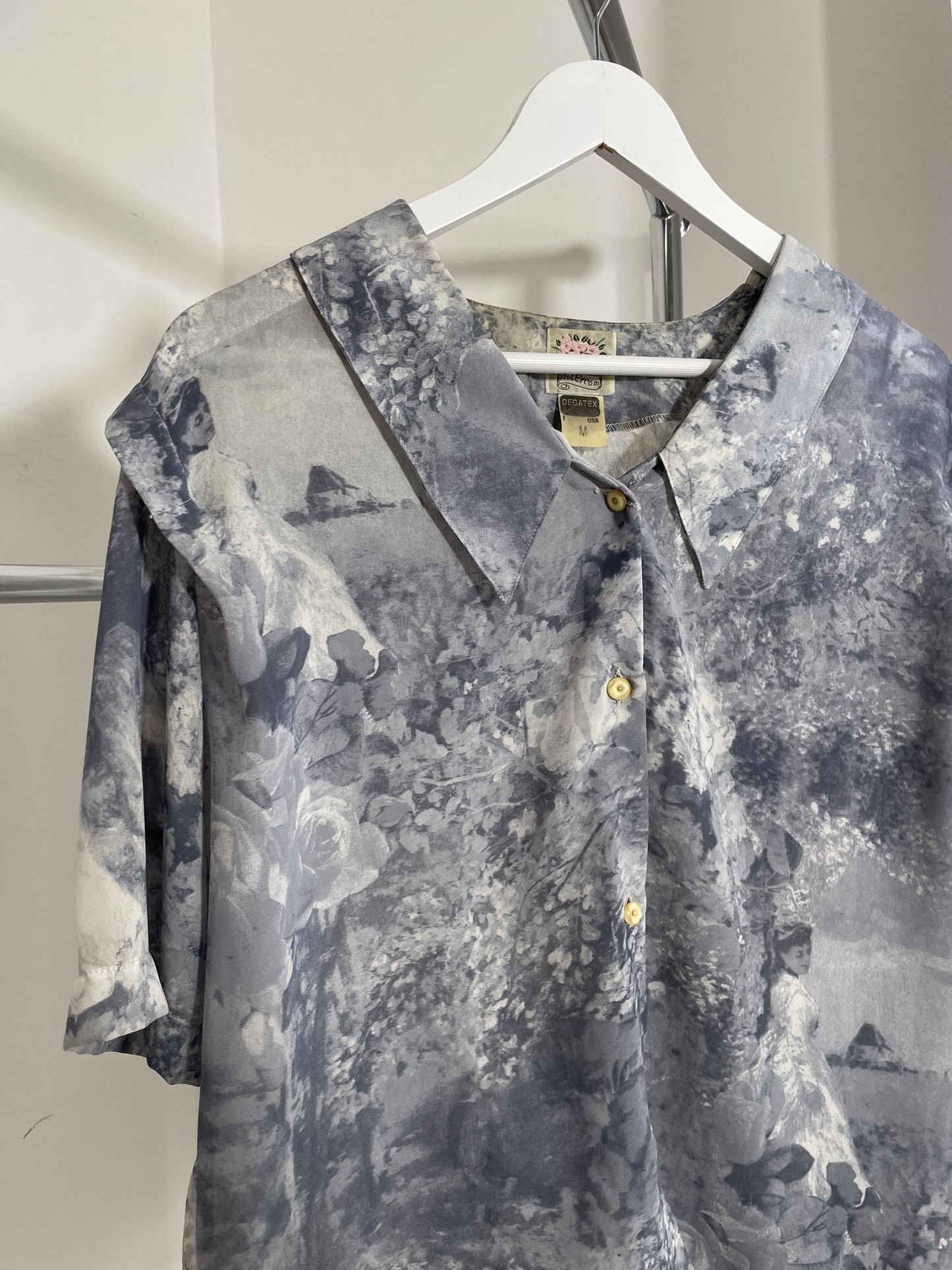 Camicetta in crepe di seta Made in USA, con stampa dipinto, taglia M donna