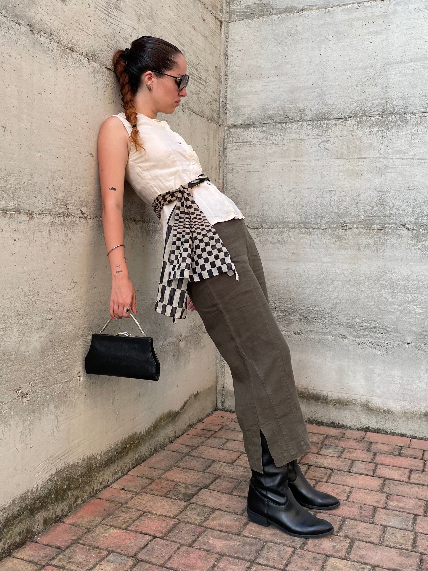 Pantalone capri ampio verde oliva 100% lino, Conte of Florence, taglia 42it