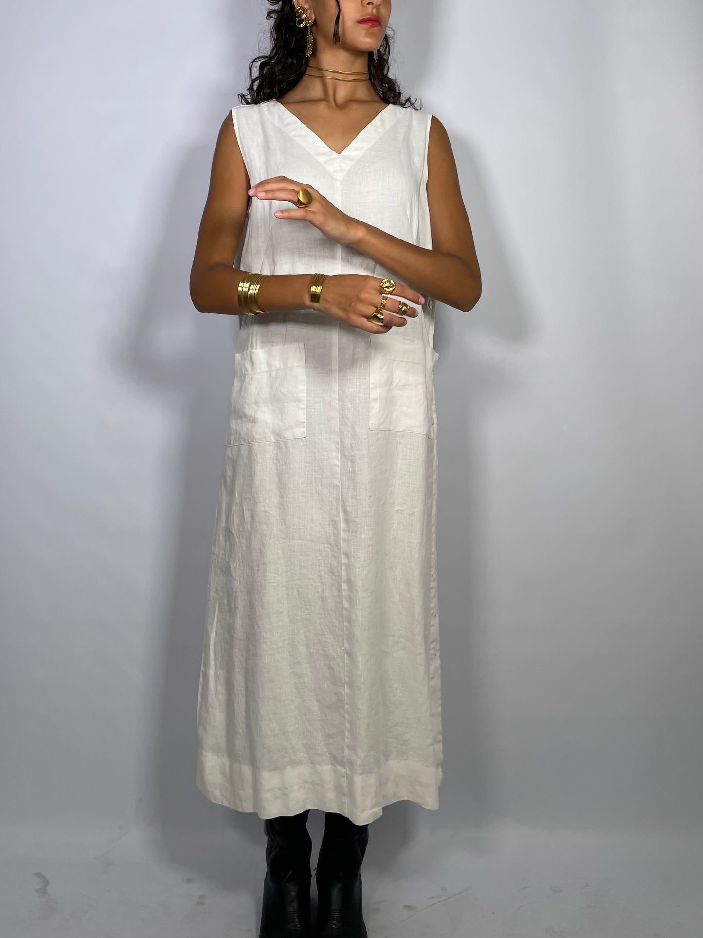 Abito midi sartoriale 100% lino bianco - Alba Fornari - taglia M