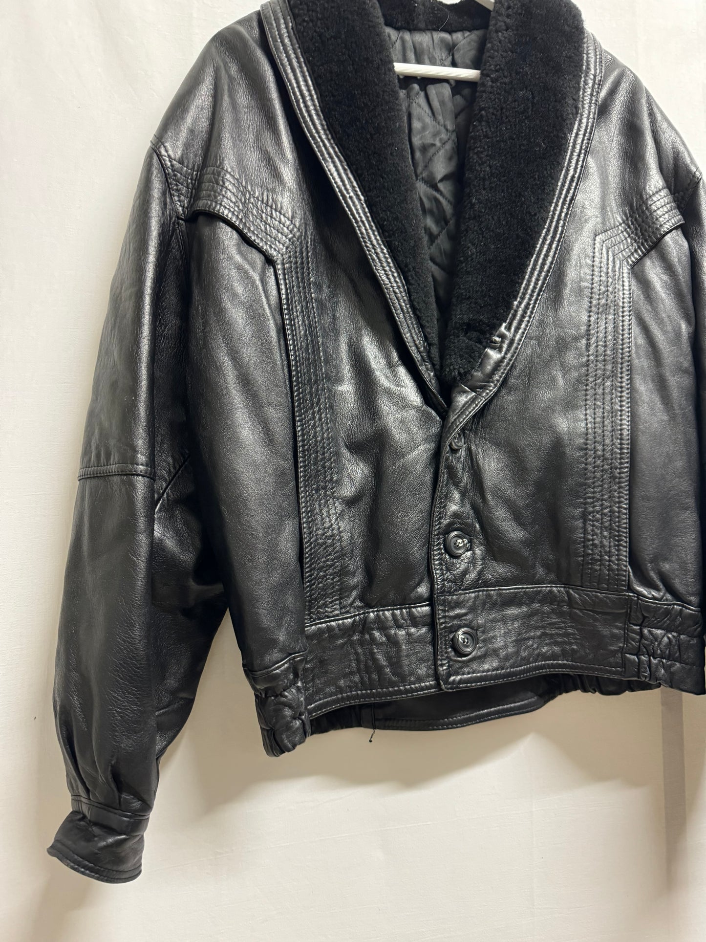 Bomber in vera pelle trapuntato con rever in montone, taglia 48it uomo