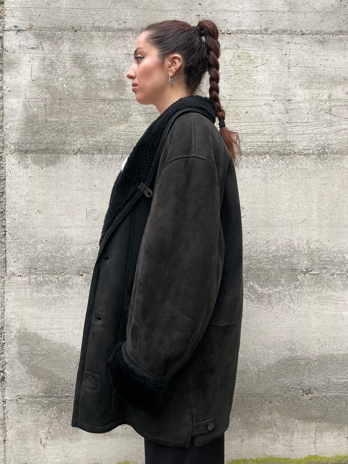 Montone originale Shearling nero scamosciato - taglia L uomo