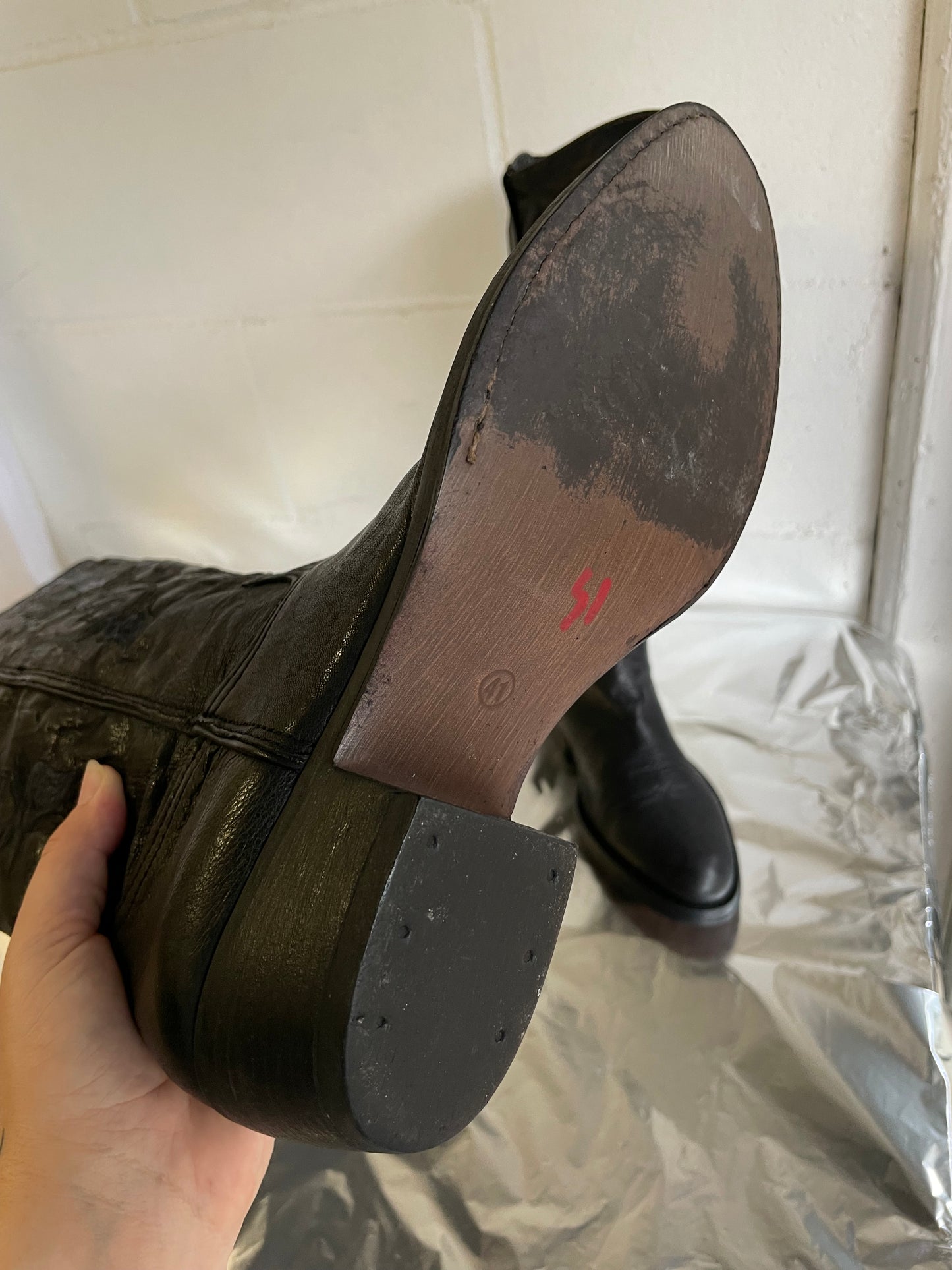 EU 41 - Texano vintage alto, vera pelle, punta arrotondata, tacco basso