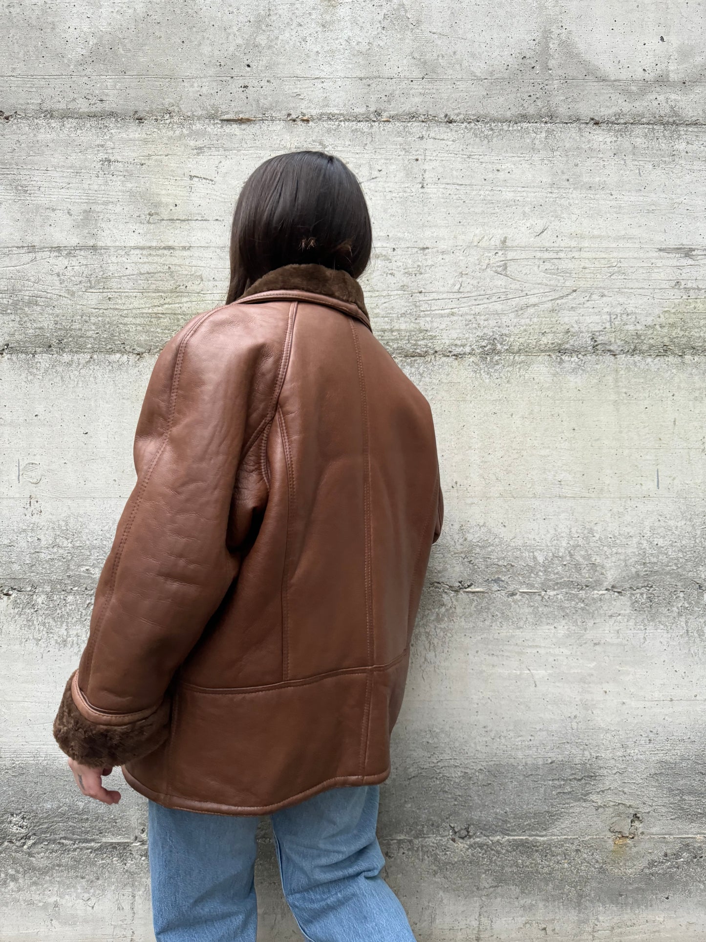 Montone Shearling cioccolato in nappa, a pelo raso, taglia 48it uomo (S/M)