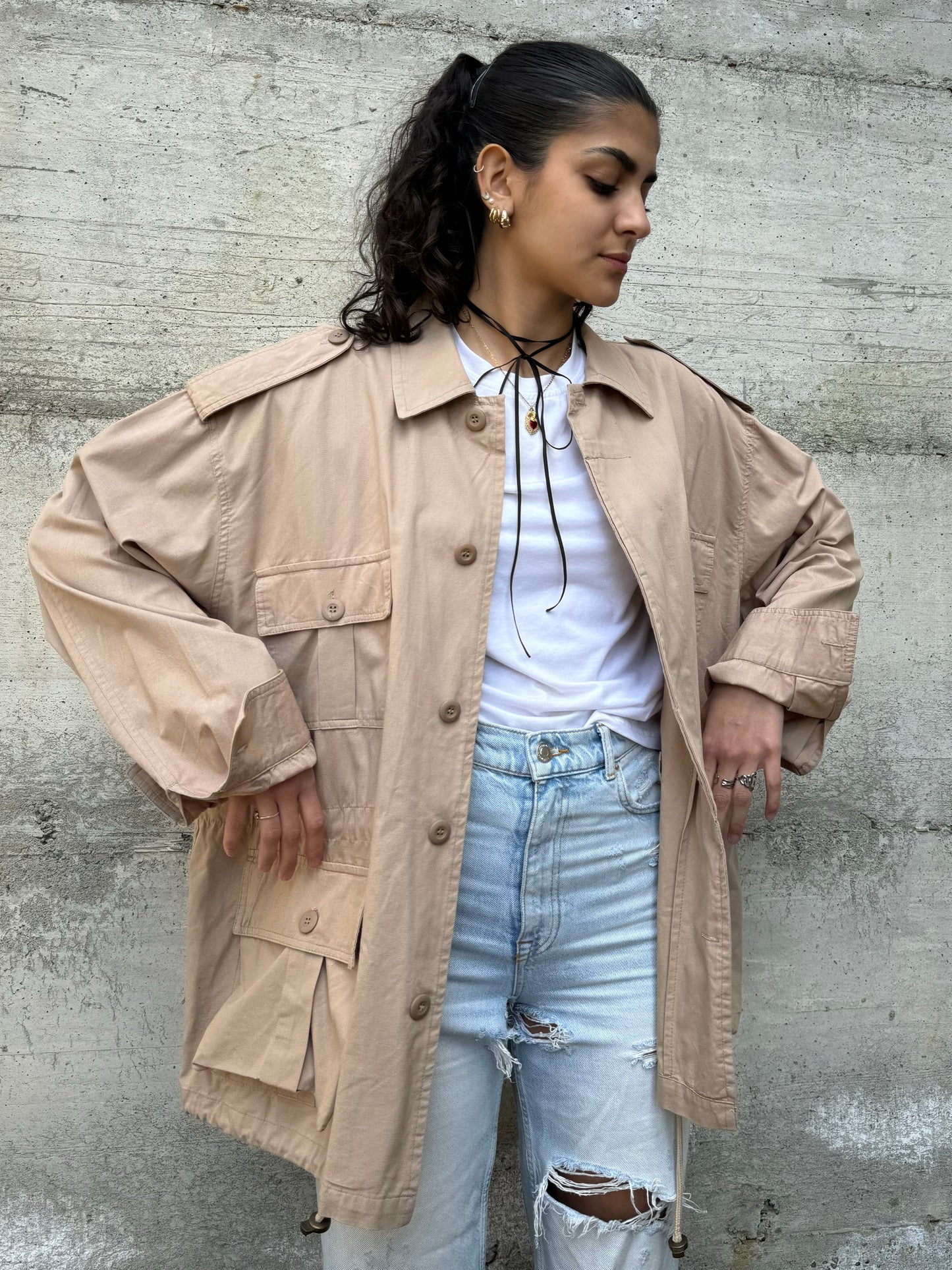 Overshirt cargo beige in cotone