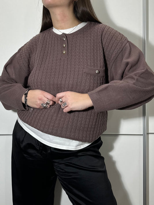 Pullover girocollo malva in misto lana