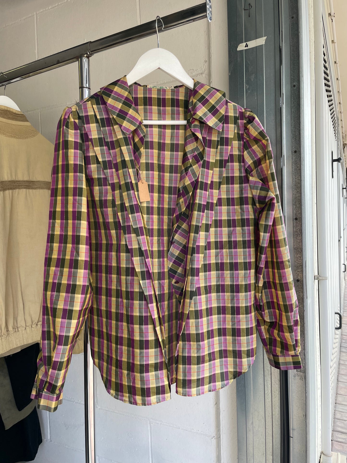 Blusa tartan con balze e filo di lurex - taglia 44