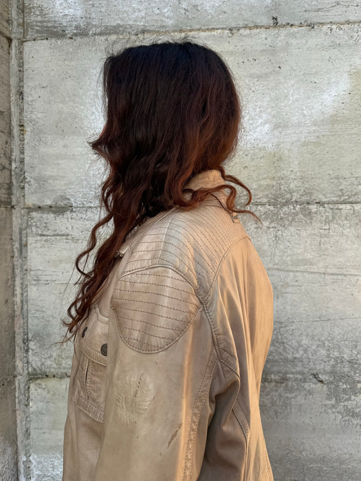 Biker Y2K beige in nappa, taglia M uomo