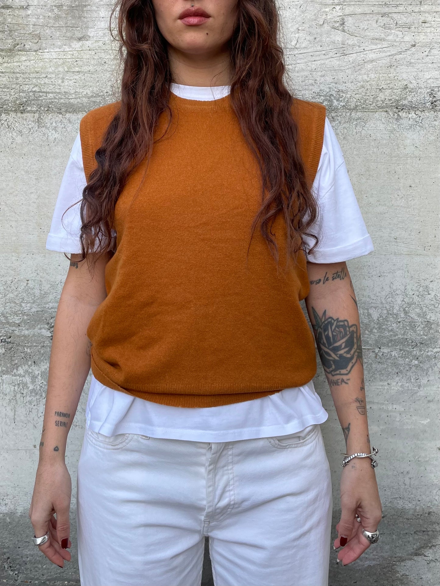 Gilet girocollo ruggine Benetton in misto lana e angora